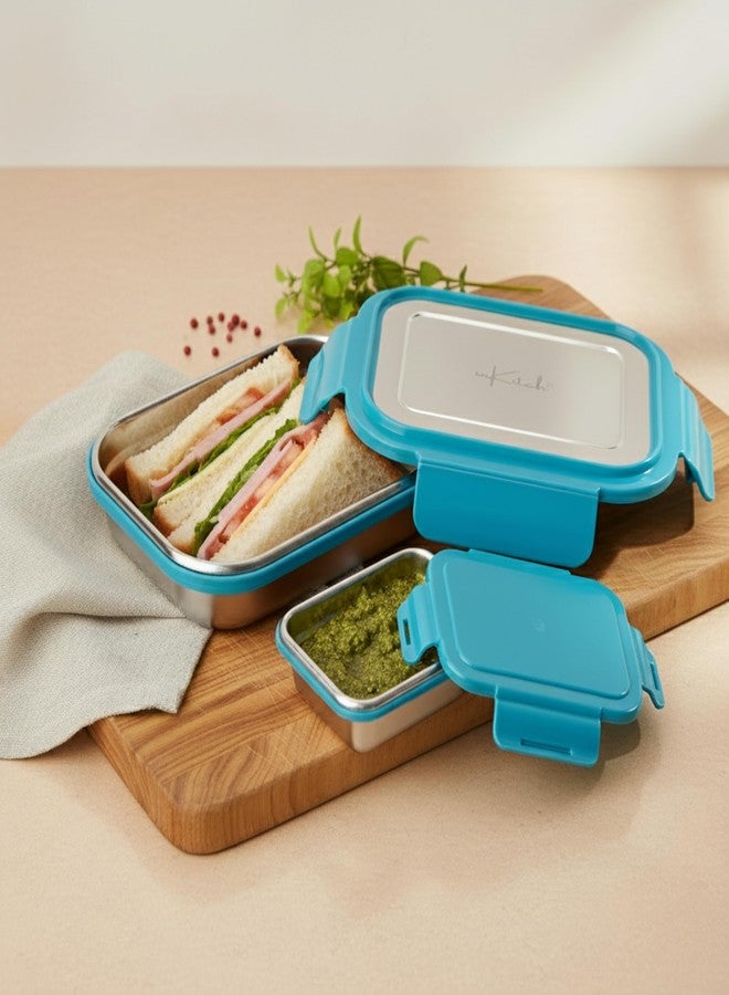inKitch Leak-Proof Lunch Box for Kids | Air Tight Tiffin Box | Stainless Steel Tiffin Box for Kids, Adults, Office, School, and Picnic/Food Grade/Easy to Carry (750ml 1pc + 120ml 1 Pc) - Image 1